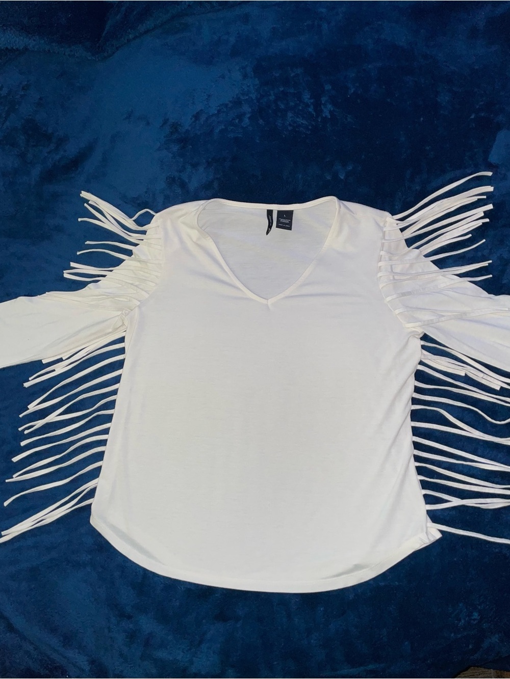 White Fringe Sleeve V-Neck Women’s Top